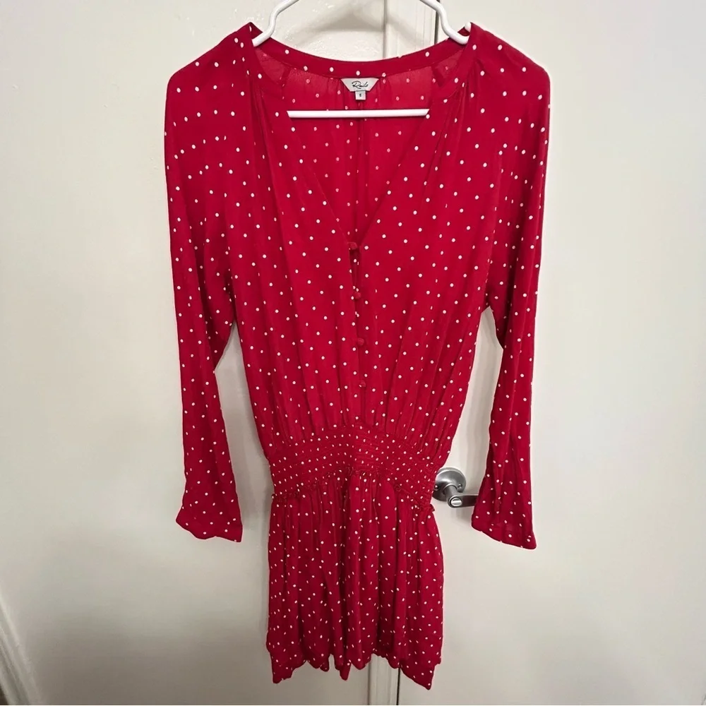 Rails Jasmine Dress Scarlet Red with White Polka Dots Long Sleeve Size Small